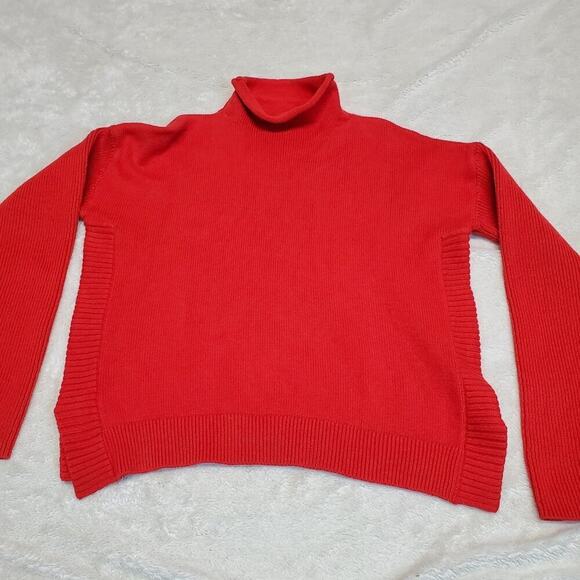 Tahari Solid Bright Red Mockneck Turtleneck Knit Casual Pullover Sweater Women M - Picture 1 of 8